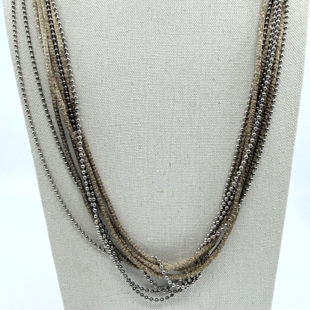 Gold Tone Multi-Strand Layered Chain Necklace with Ball Beads - Boho Style